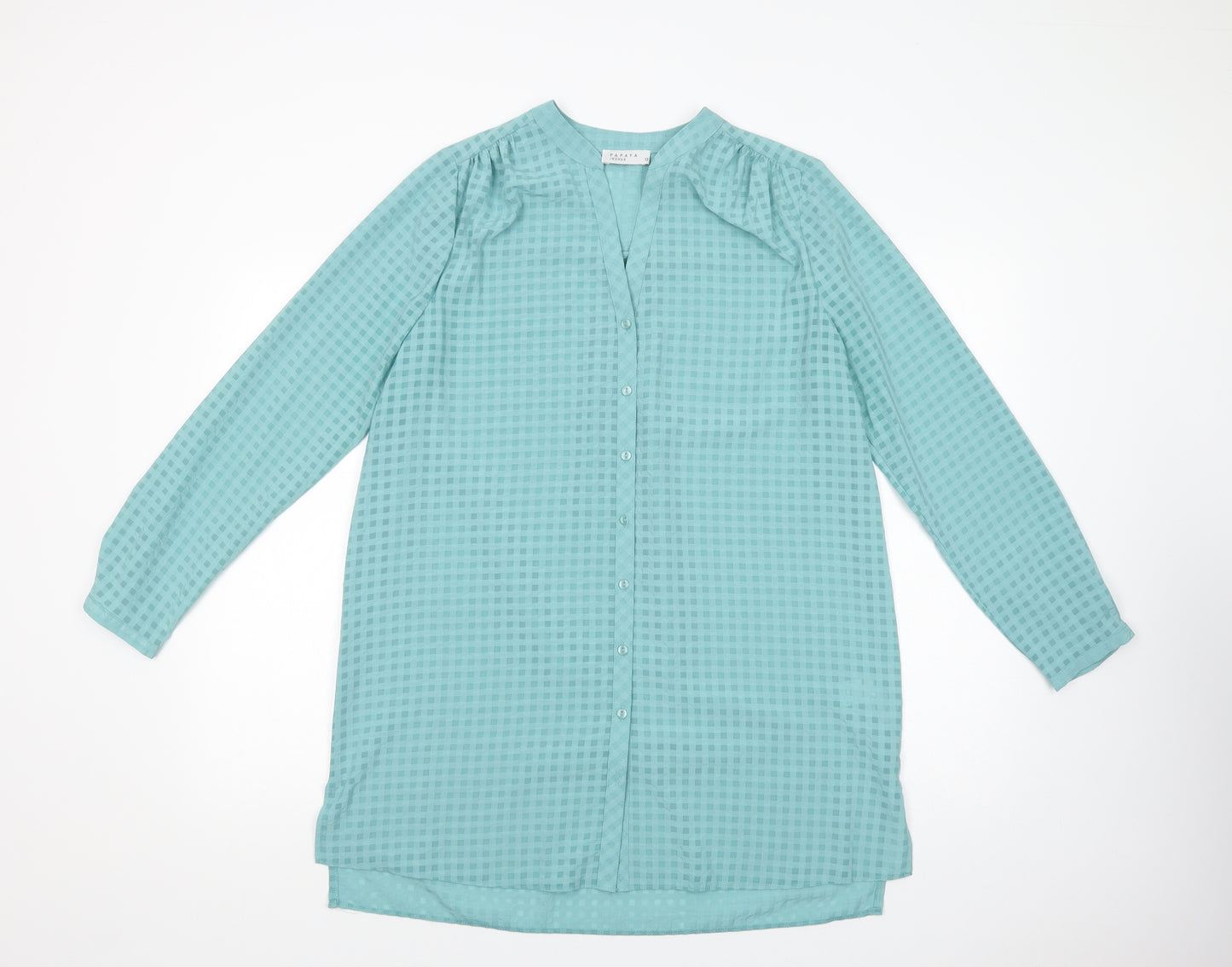 Papaya Womens Green Check Polyester Tunic Blouse Size 12 V-Neck