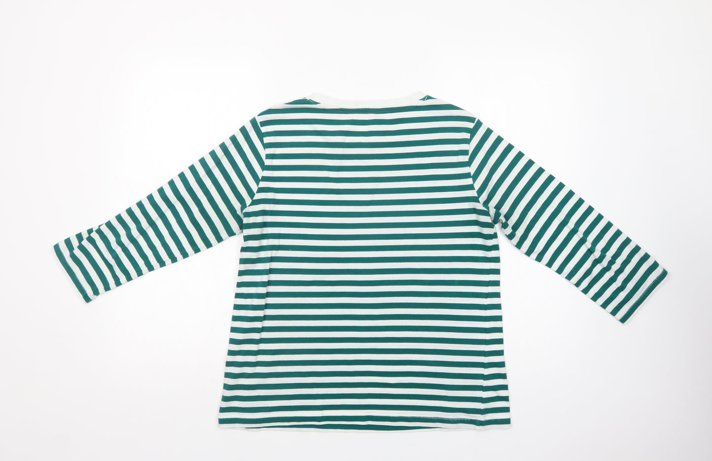 Dunnes Womens Green Striped Cotton Basic T-Shirt Size M Crew Neck