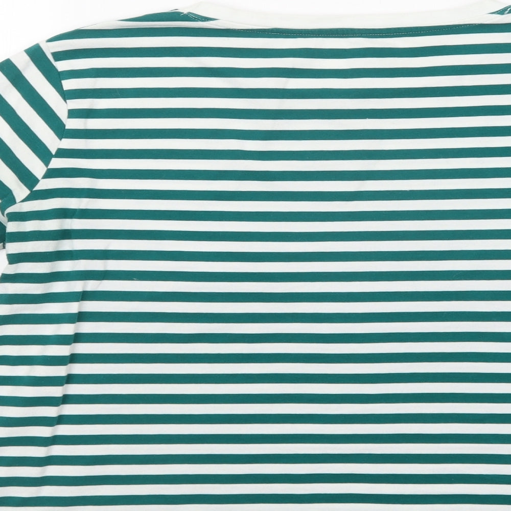 Dunnes Womens Green Striped Cotton Basic T-Shirt Size M Crew Neck