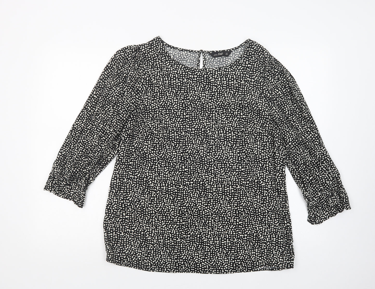F&F Womens Black Animal Print Viscose Basic Blouse Size 12 Boat Neck