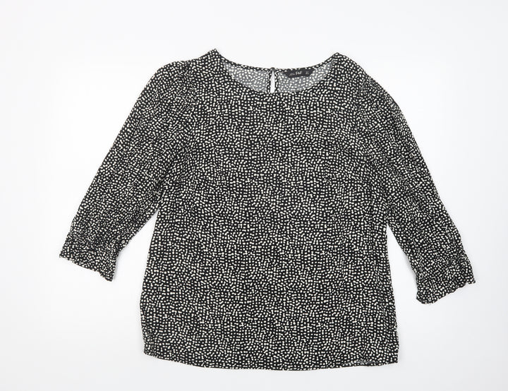F&F Womens Black Animal Print Viscose Basic Blouse Size 12 Boat Neck