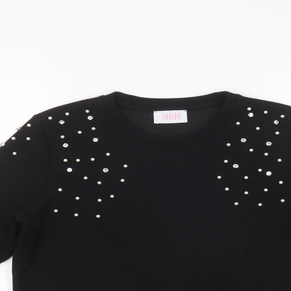 Savida Womens Black Crew Neck  Polyester Pullover Jumper Size L