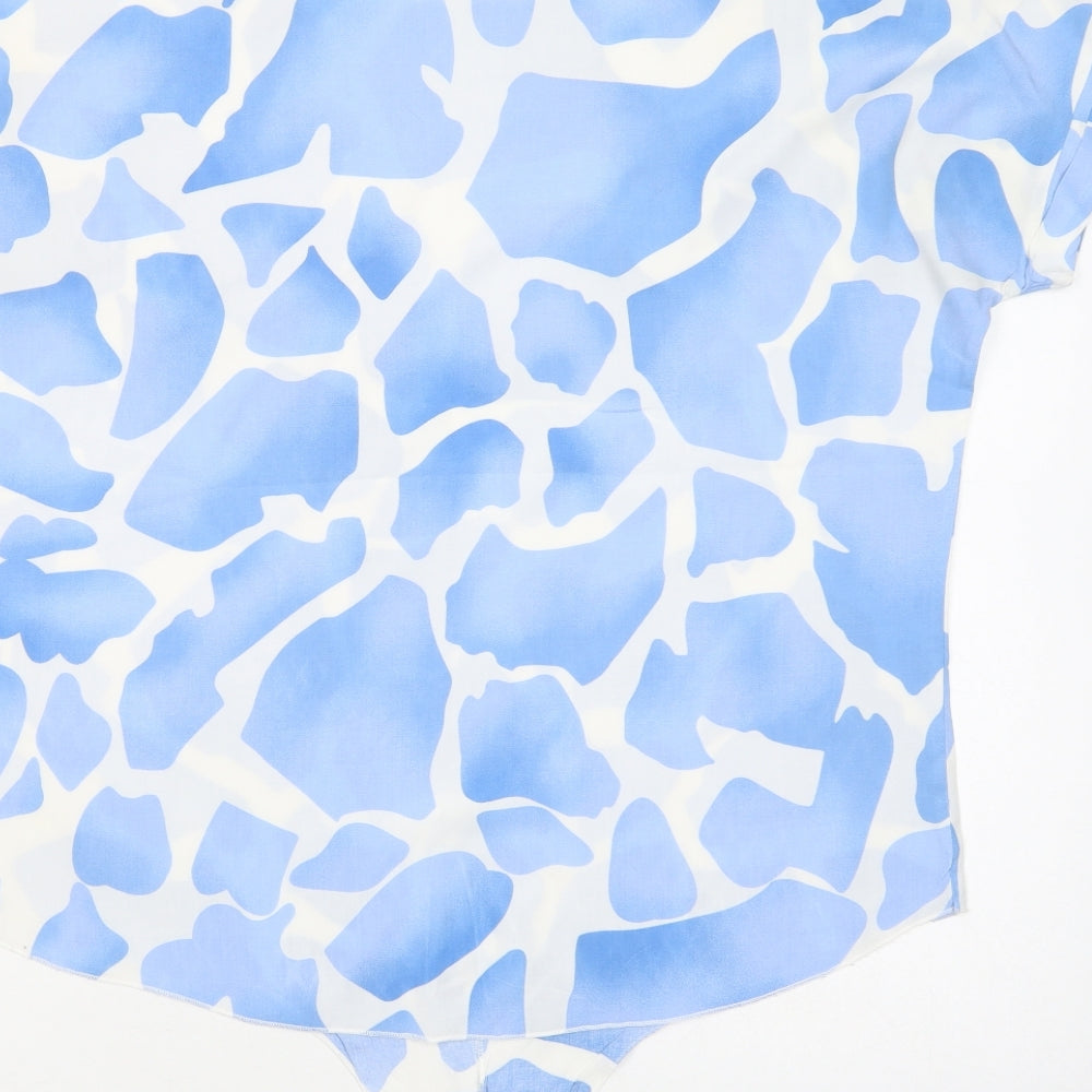 Gerard Womens Blue Geometric Viscose Basic Blouse Size 14 Crew Neck