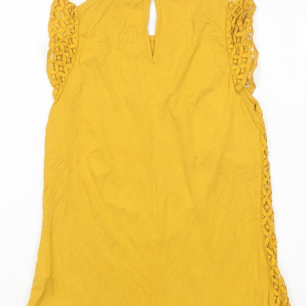 F&F Womens Yellow  Cotton Basic Blouse Size 6 Crew Neck - Lace Overlay