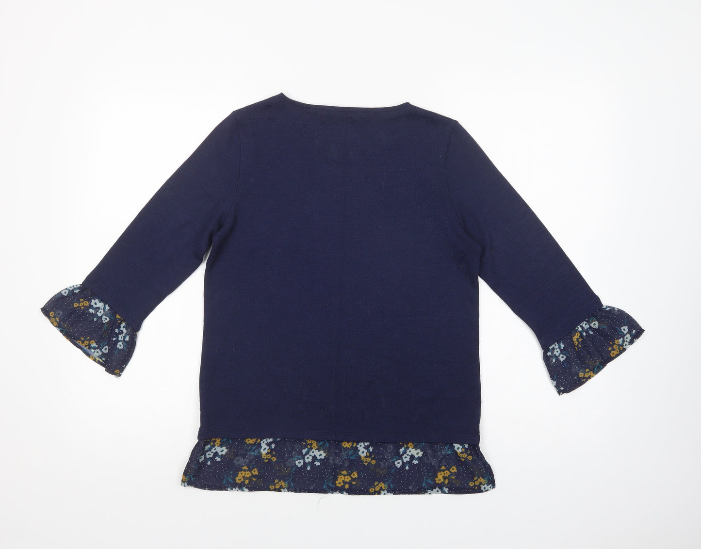 George Womens Blue Crew Neck Floral Polyester Pullover Jumper Size 8