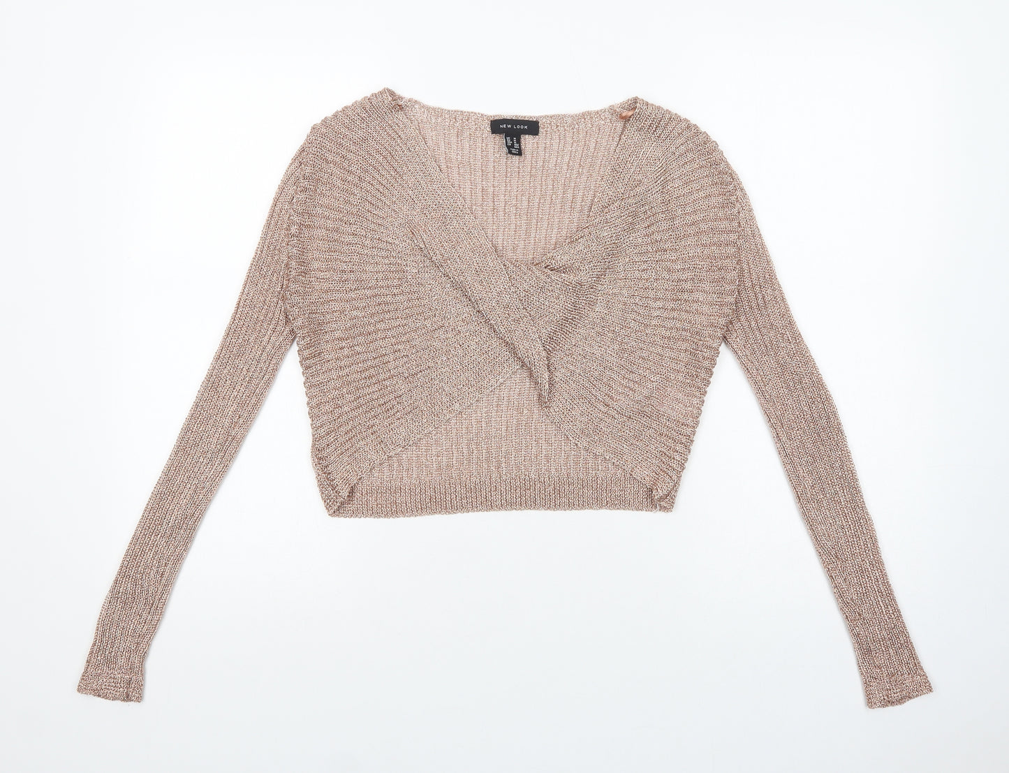 New Look Womens Gold V-Neck  Polyester Pullover Jumper Size M   - Cropped