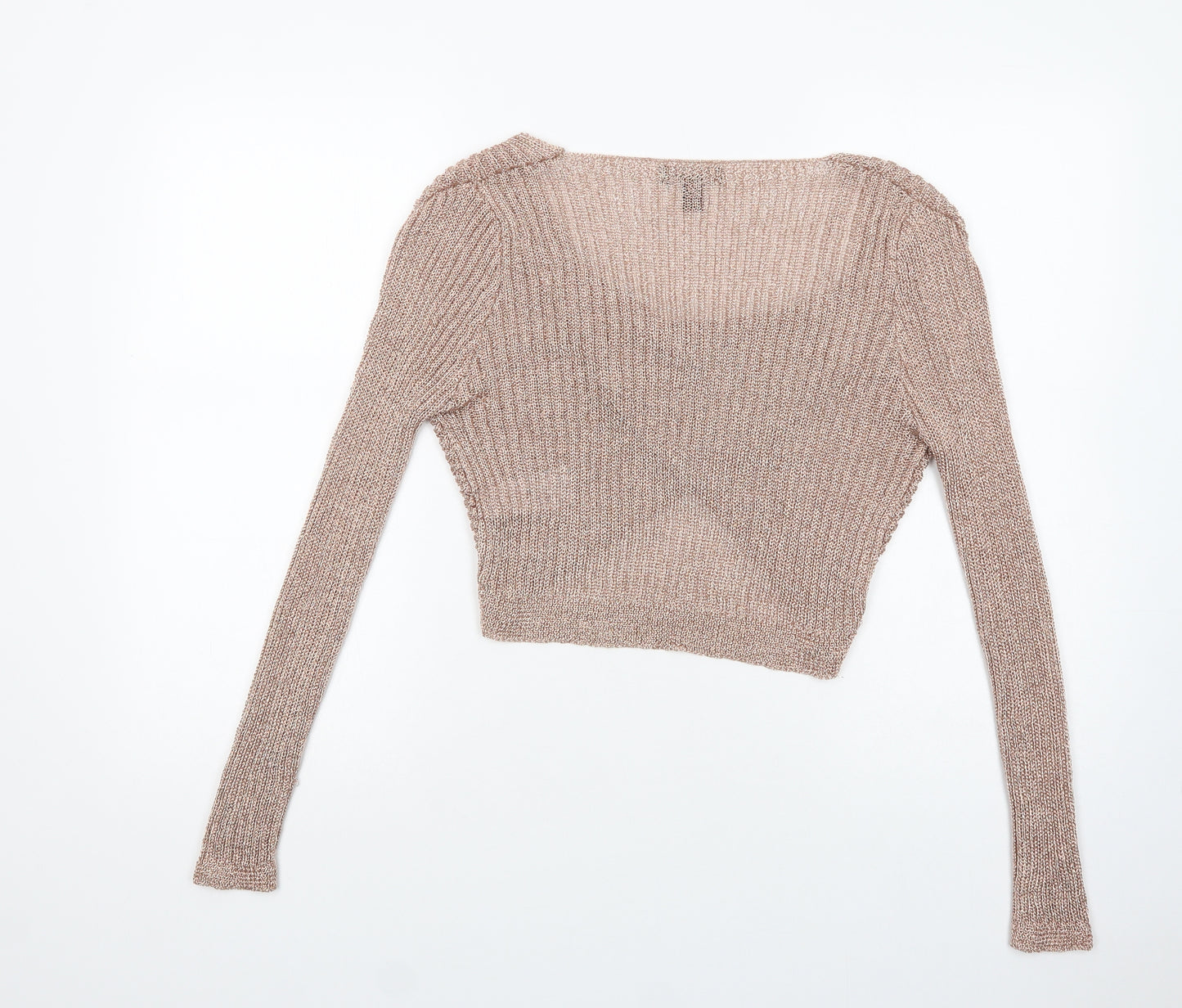 New Look Womens Gold V-Neck  Polyester Pullover Jumper Size M   - Cropped