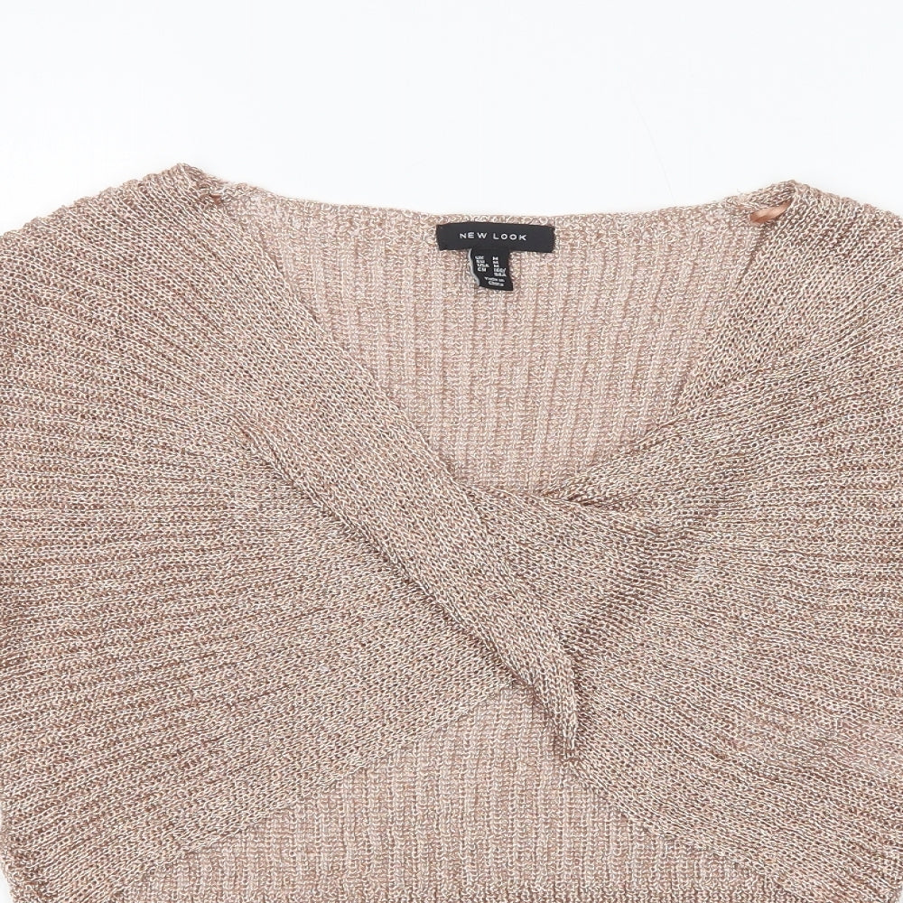 New Look Womens Gold V-Neck  Polyester Pullover Jumper Size M   - Cropped