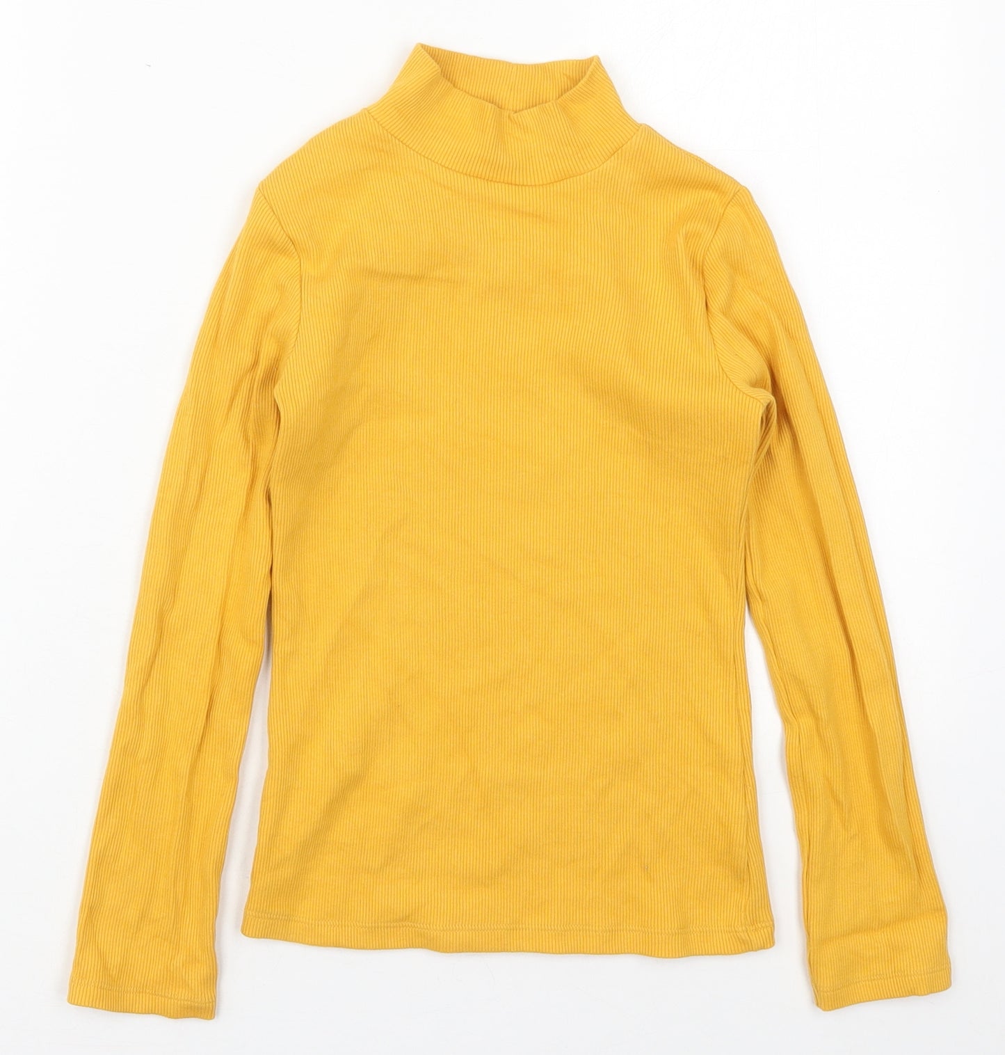 F&F Girls Yellow  Cotton Basic T-Shirt Size 8-9 Years Mock Neck Pullover