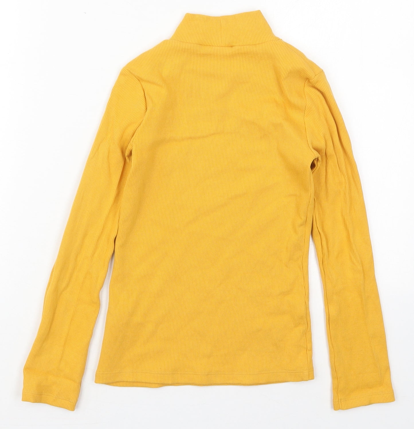 F&F Girls Yellow  Cotton Basic T-Shirt Size 8-9 Years Mock Neck Pullover