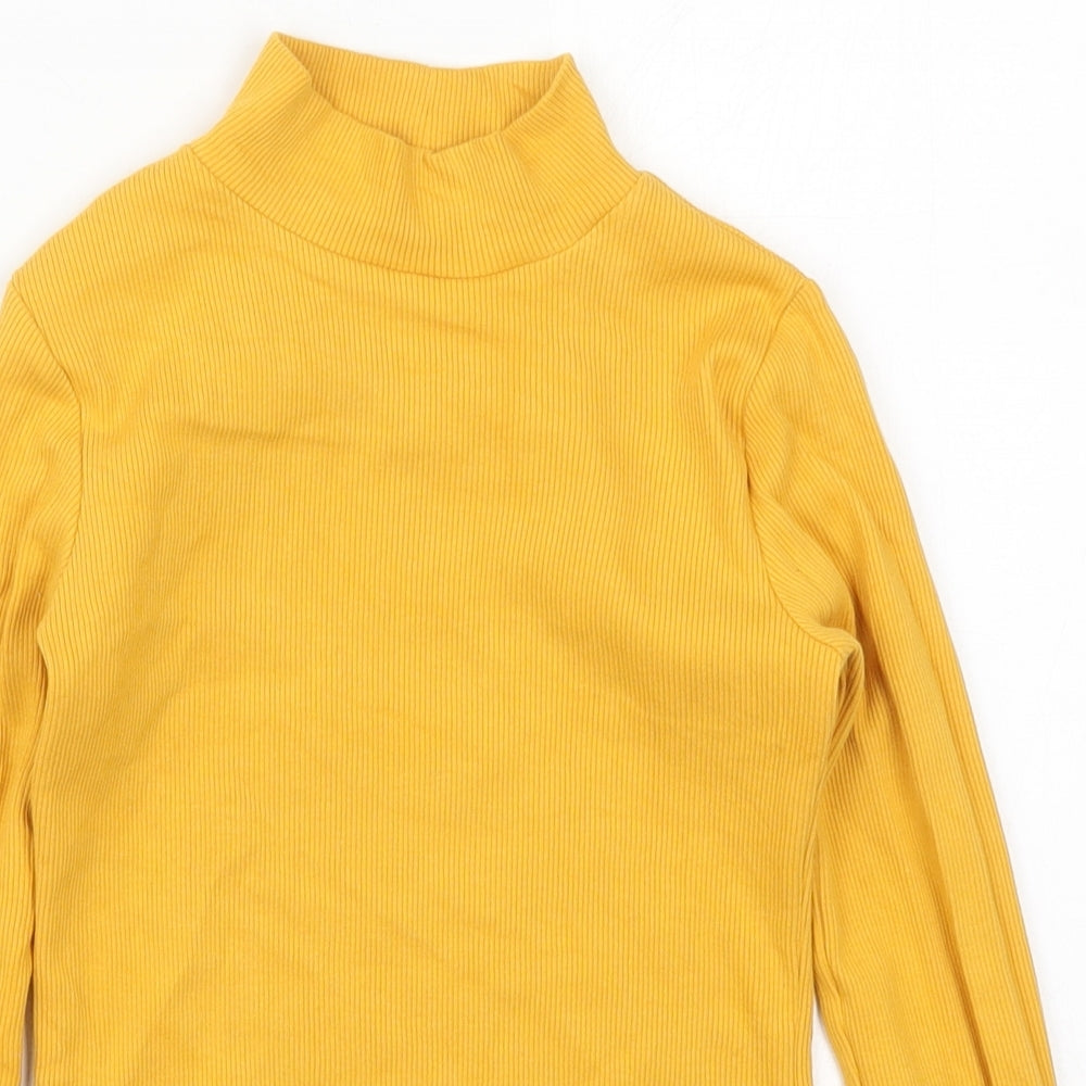 F&F Girls Yellow  Cotton Basic T-Shirt Size 8-9 Years Mock Neck Pullover