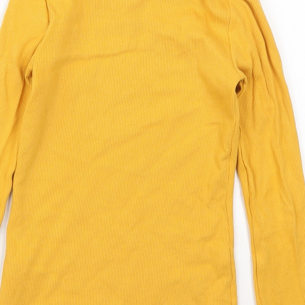 F&F Girls Yellow  Cotton Basic T-Shirt Size 8-9 Years Mock Neck Pullover