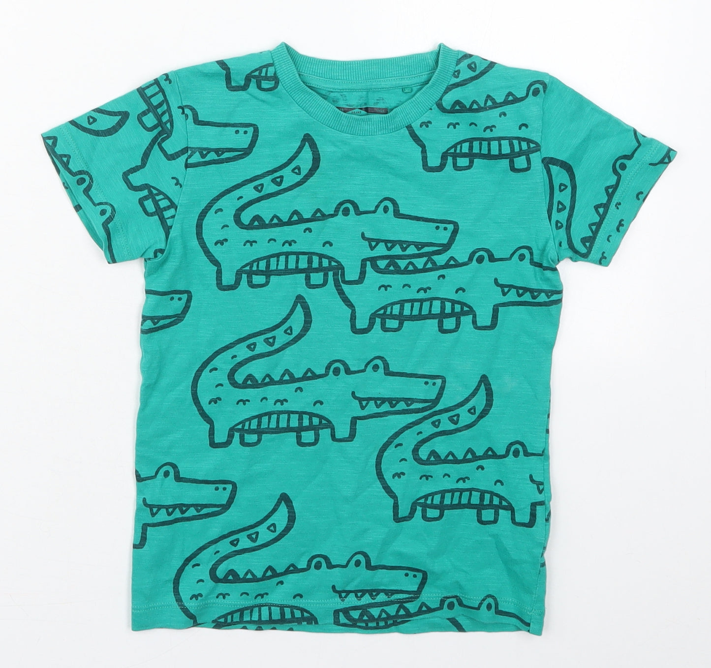 NEXT Boys Green  Cotton Basic T-Shirt Size 4-5 Years Crew Neck Pullover - Crocodiles