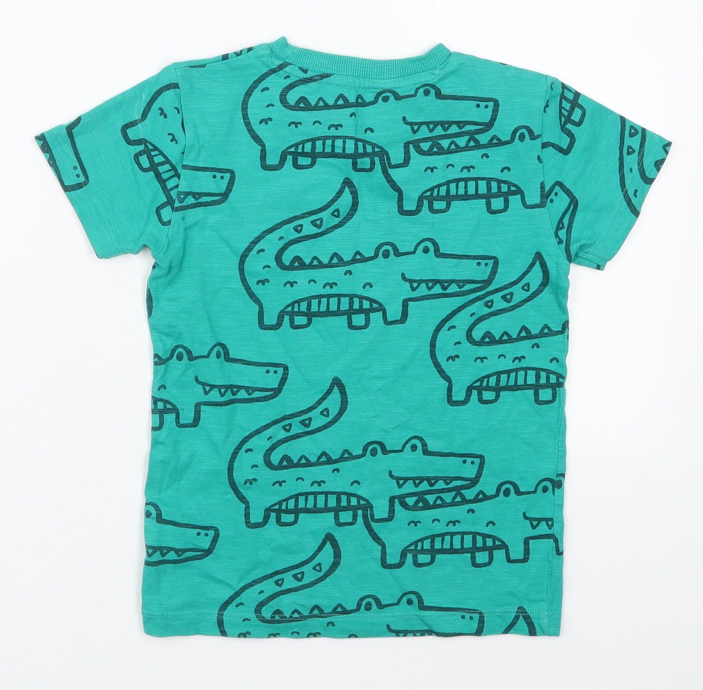 NEXT Boys Green  Cotton Basic T-Shirt Size 4-5 Years Crew Neck Pullover - Crocodiles