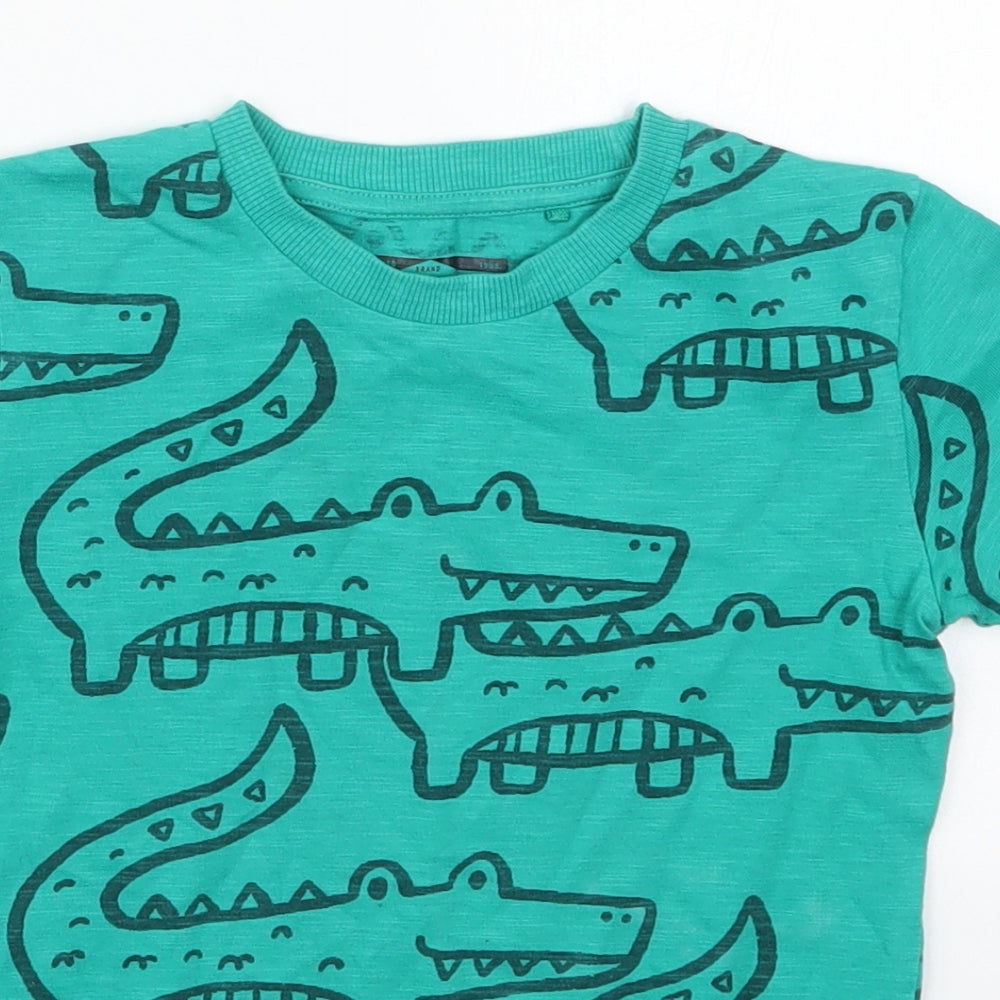 NEXT Boys Green  Cotton Basic T-Shirt Size 4-5 Years Crew Neck Pullover - Crocodiles