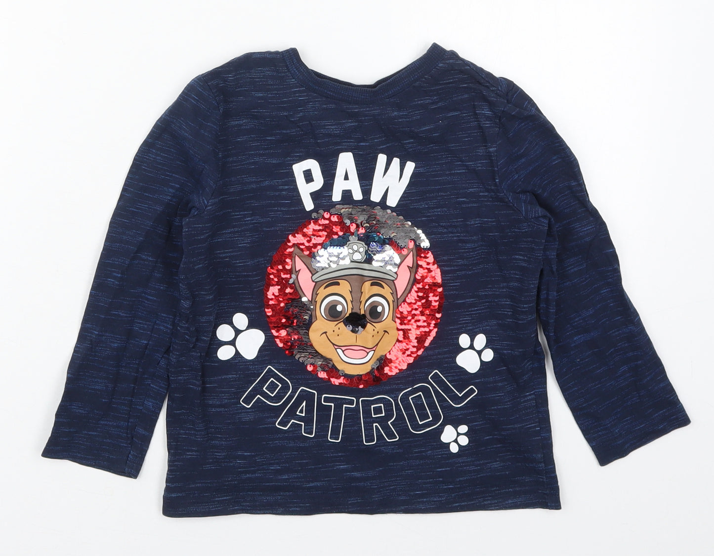 Tesco Boys Blue  Cotton Basic T-Shirt Size 4-5 Years Crew Neck Pullover - Paw Patrol