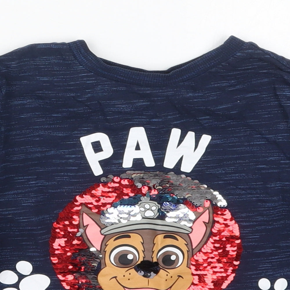 Tesco Boys Blue  Cotton Basic T-Shirt Size 4-5 Years Crew Neck Pullover - Paw Patrol