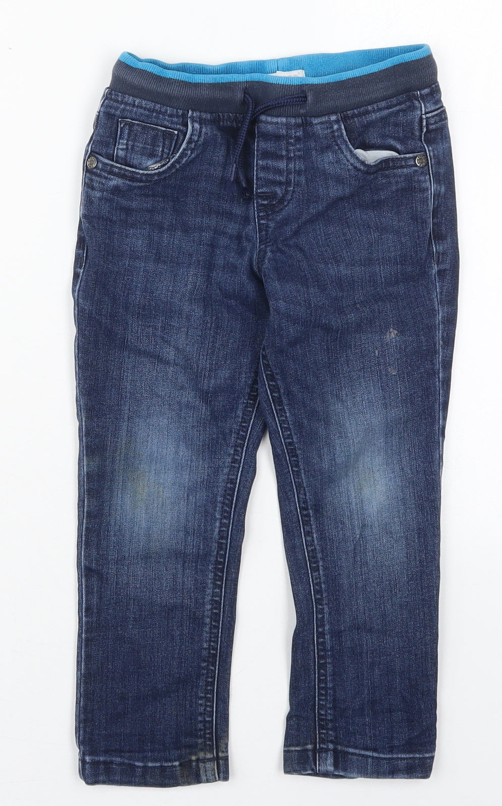 Blue Zoo Boys Blue  Cotton Straight Jeans Size 3-4 Years  Regular Drawstring