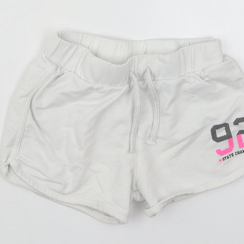 F&F Girls White  Cotton Sweat Shorts Size 8-9 Years  Regular Drawstring - 92 State Champions
