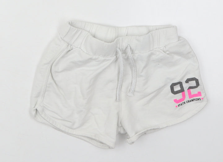F&F Girls White Cotton Sweat Shorts Size 8-9 Years Regular Drawstring - 92 State Champions