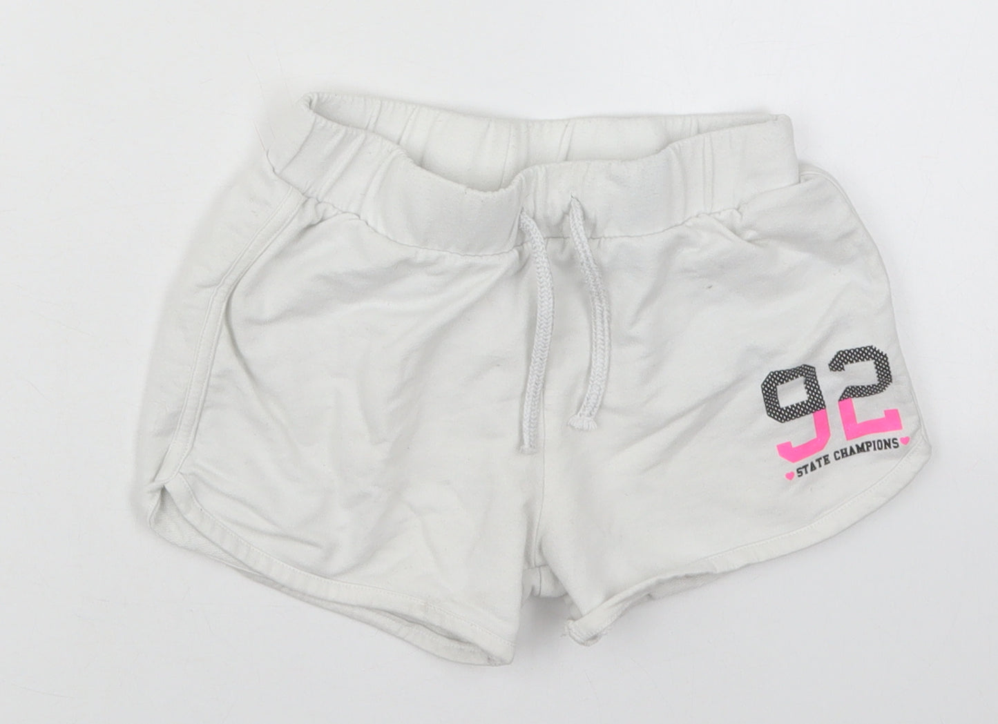 F&F Girls White  Cotton Sweat Shorts Size 8-9 Years  Regular Drawstring - 92 State Champions