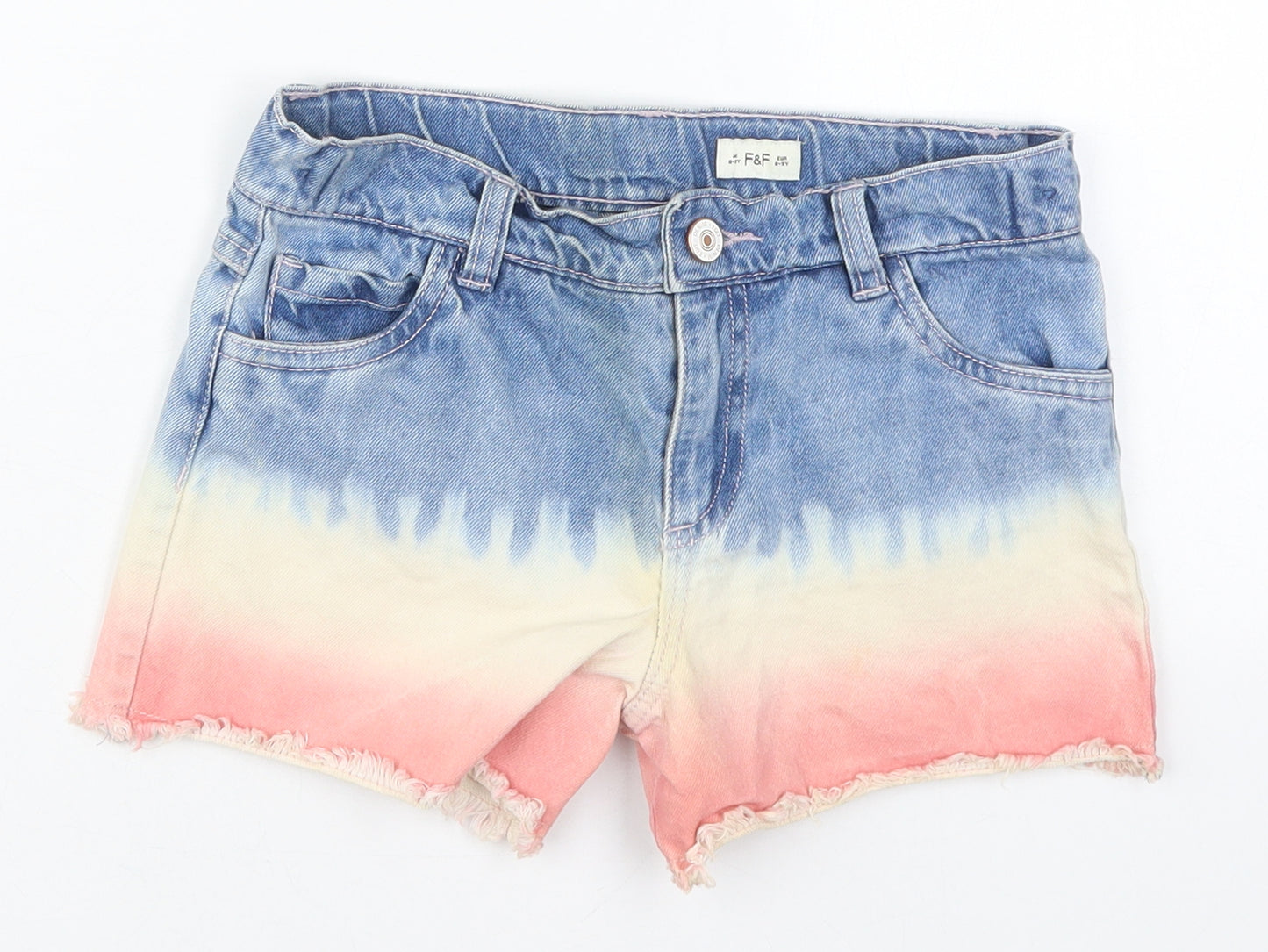 F&F Girls Blue  Cotton Cut-Off Shorts Size 8-9 Years  Regular  - Pink Tie Dye