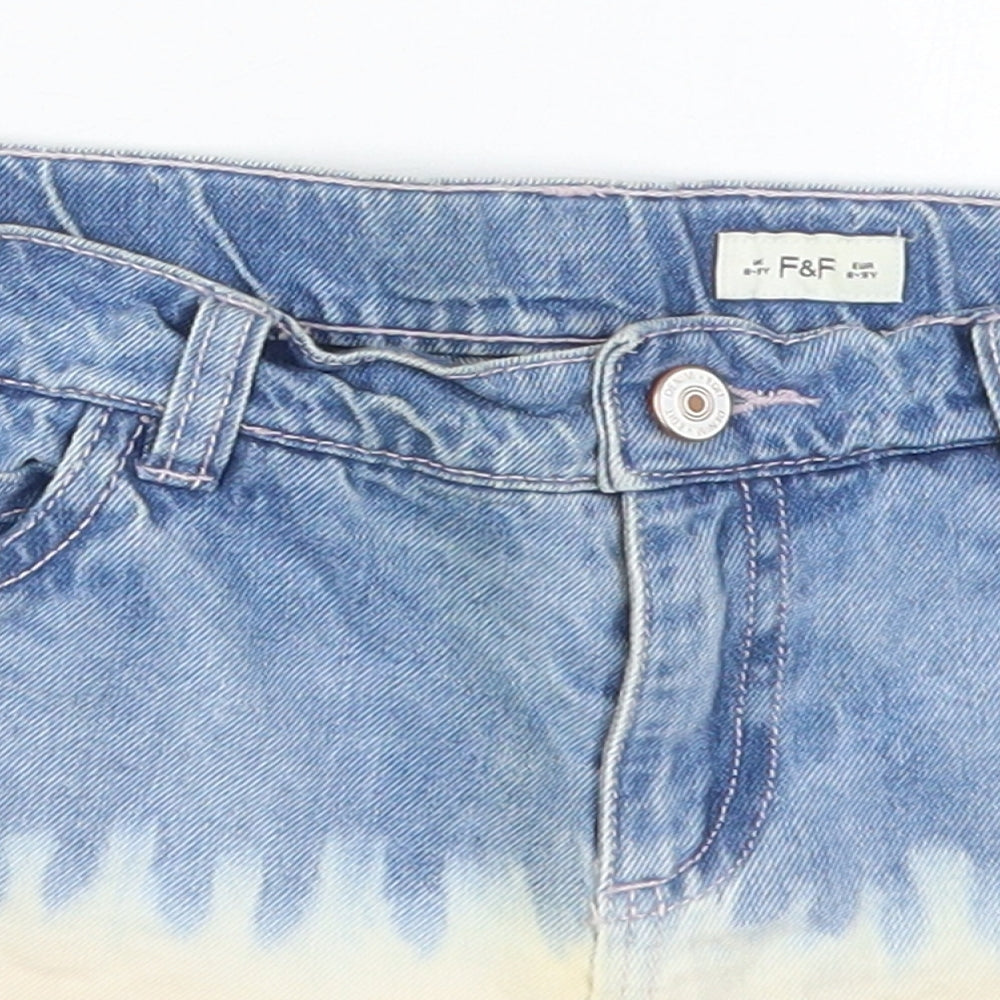 F&F Girls Blue  Cotton Cut-Off Shorts Size 8-9 Years  Regular  - Pink Tie Dye