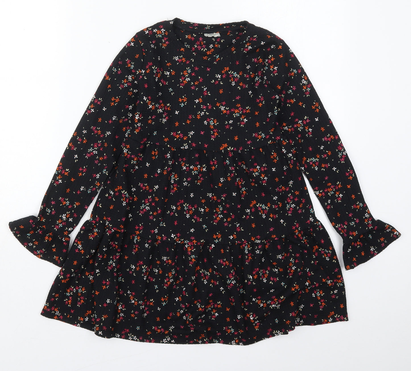 F&F Girls Black Floral Polyester Trapeze & Swing  Size 8-9 Years  Crew Neck Pullover