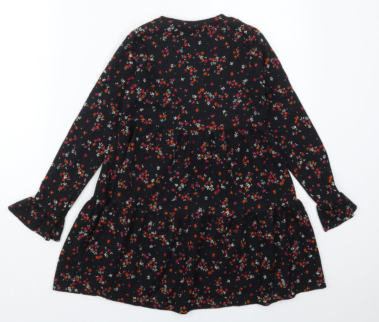F&F Girls Black Floral Polyester Trapeze & Swing  Size 8-9 Years  Crew Neck Pullover