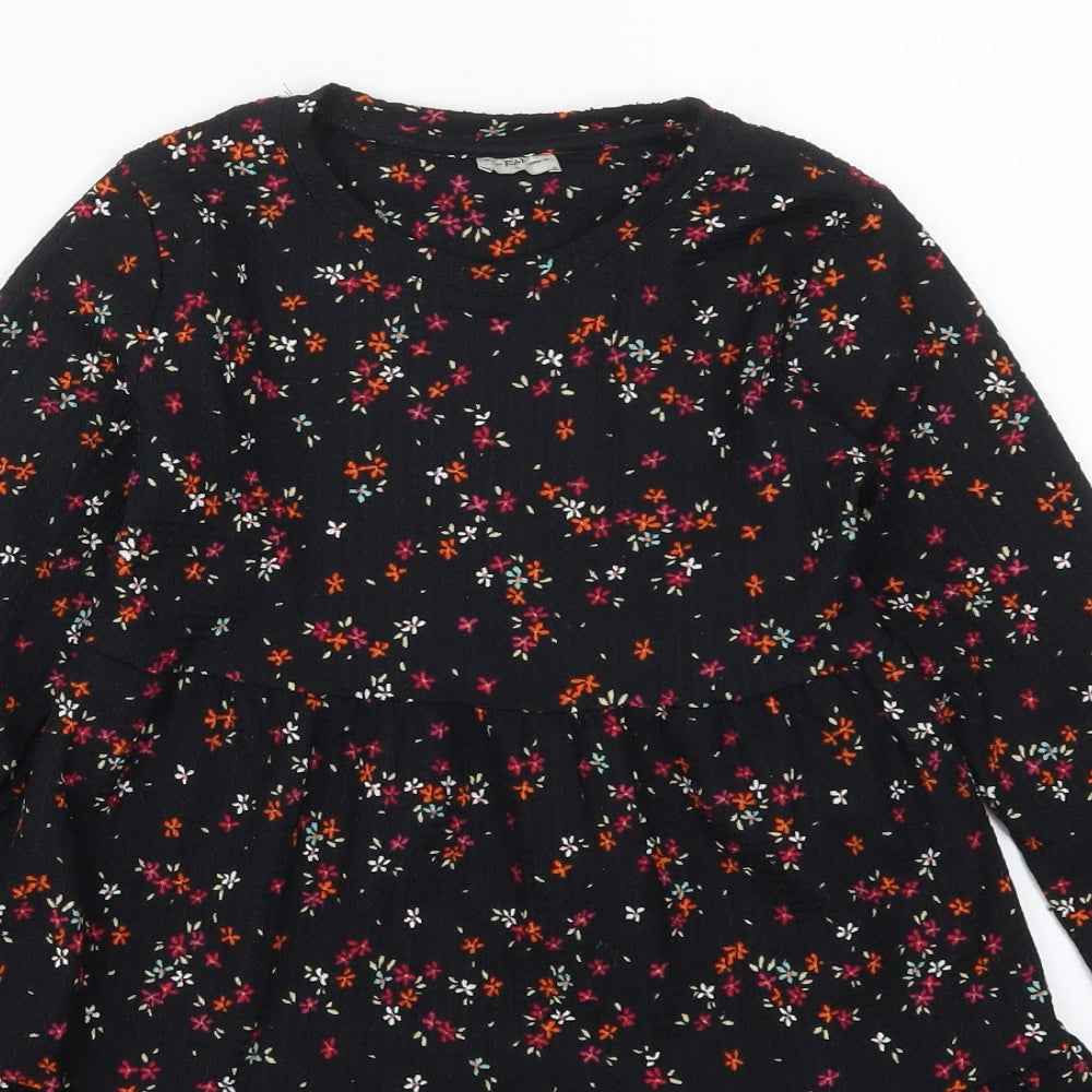F&F Girls Black Floral Polyester Trapeze & Swing  Size 8-9 Years  Crew Neck Pullover