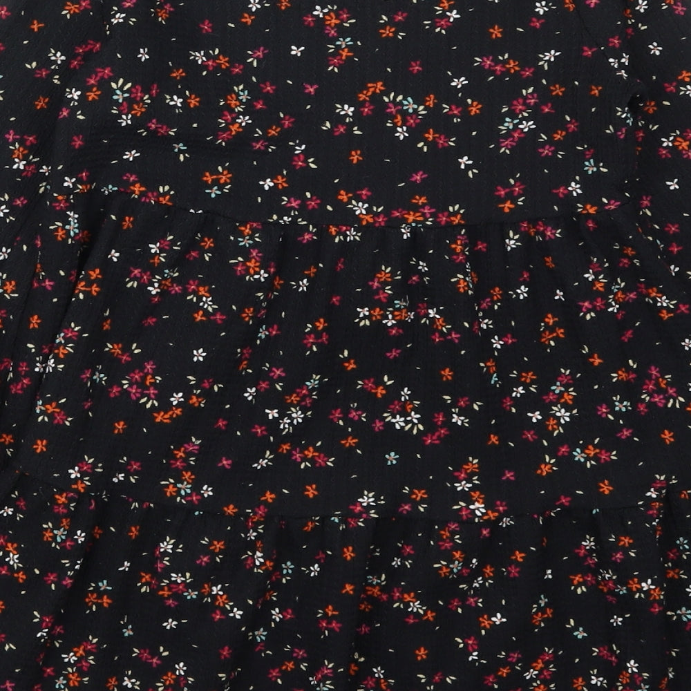 F&F Girls Black Floral Polyester Trapeze & Swing  Size 8-9 Years  Crew Neck Pullover