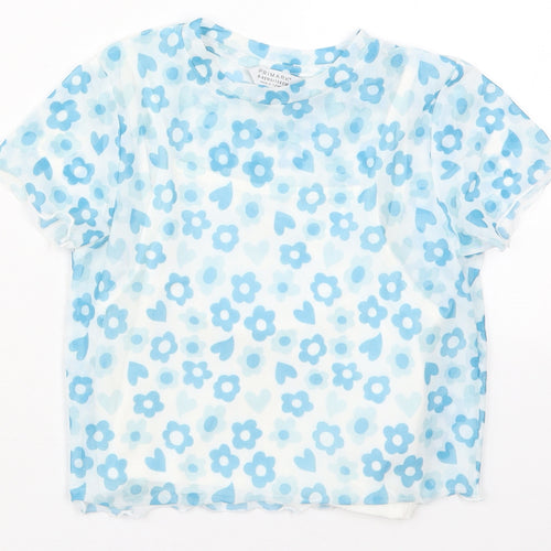 Primark Girls Blue Floral Polyester Basic T-Shirt Size 8-9 Years Crew Neck Pullover
