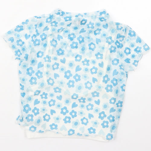 Primark Girls Blue Floral Polyester Basic T-Shirt Size 8-9 Years Crew Neck Pullover