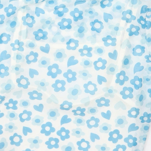 Primark Girls Blue Floral Polyester Basic T-Shirt Size 8-9 Years Crew Neck Pullover