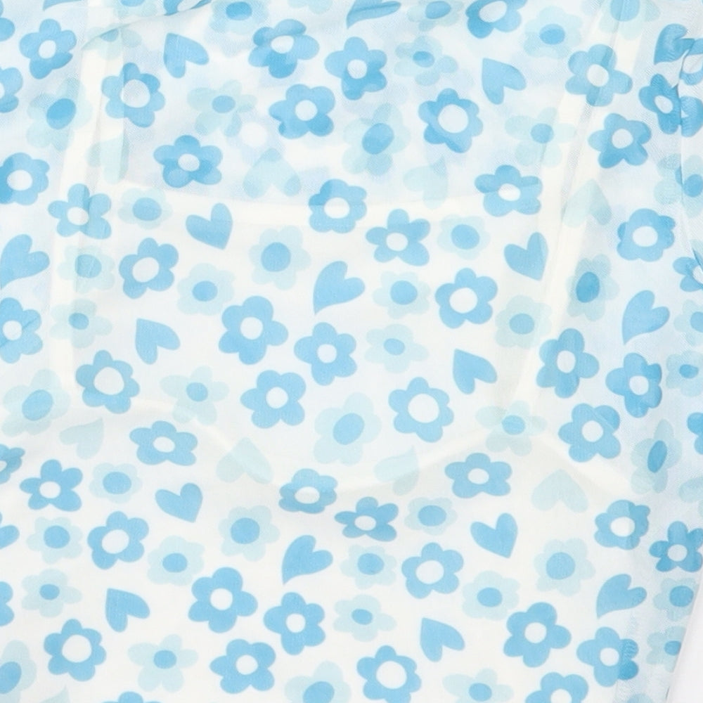 Primark Girls Blue Floral Polyester Basic T-Shirt Size 8-9 Years Crew Neck Pullover