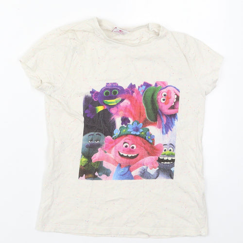 F&F Girls Beige  Cotton Basic T-Shirt Size 9-10 Years Crew Neck Pullover - Trolls