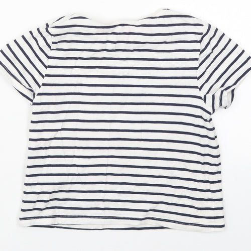 F&F Girls White Striped Cotton Cropped T-Shirt Size 9-10 Years Crew Neck Pullover - Love