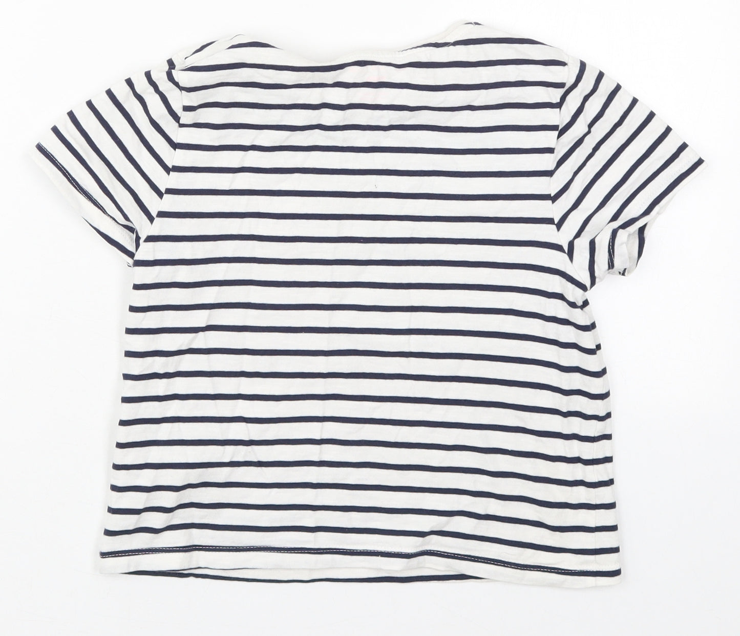 F&F Girls White Striped Cotton Cropped T-Shirt Size 9-10 Years Crew Neck Pullover - Love