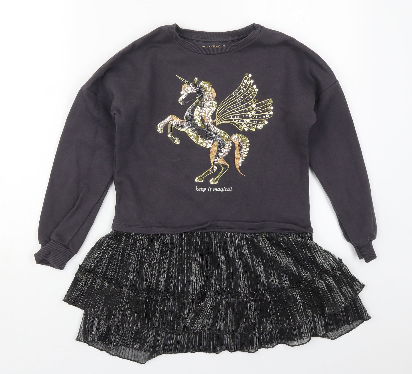 F&F Girls Grey  Cotton Pullover Sweatshirt Size 8-9 Years  Pullover - Unicorn