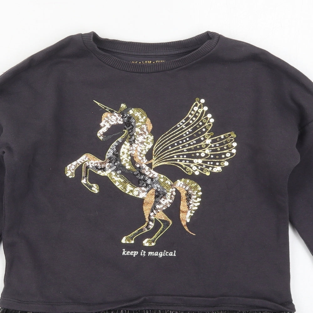 F&F Girls Grey  Cotton Pullover Sweatshirt Size 8-9 Years  Pullover - Unicorn