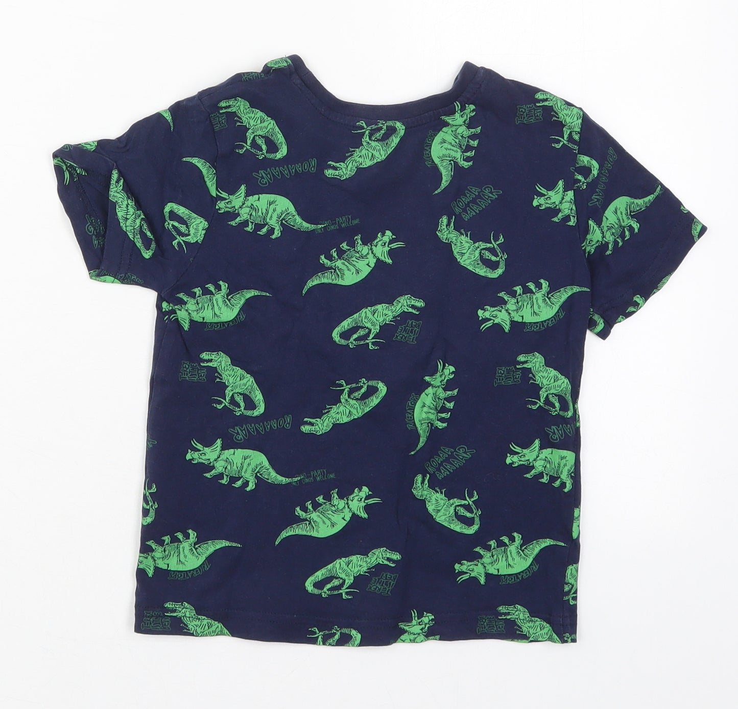 Primark Boys Blue  Cotton Basic T-Shirt Size 4-5 Years Crew Neck Pullover - Dinosaurs