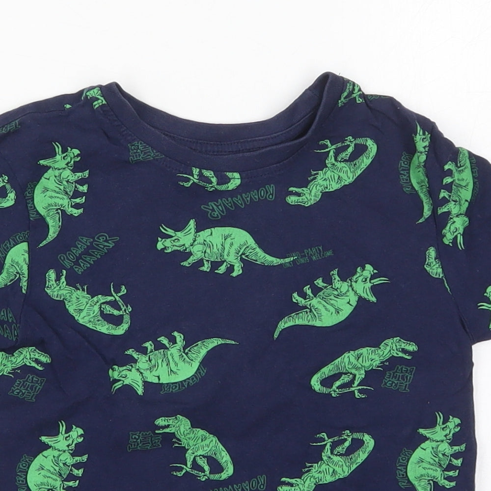 Primark Boys Blue  Cotton Basic T-Shirt Size 4-5 Years Crew Neck Pullover - Dinosaurs