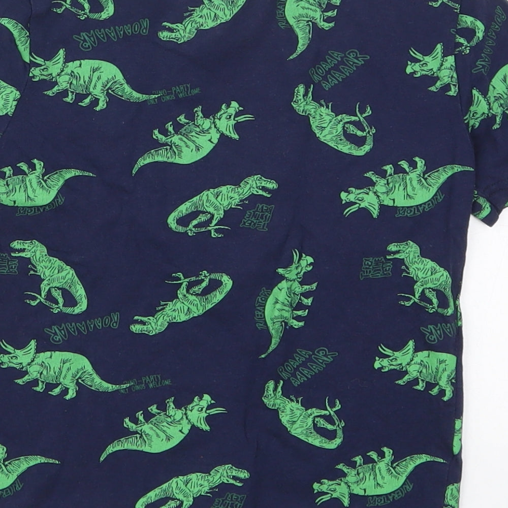 Primark Boys Blue  Cotton Basic T-Shirt Size 4-5 Years Crew Neck Pullover - Dinosaurs