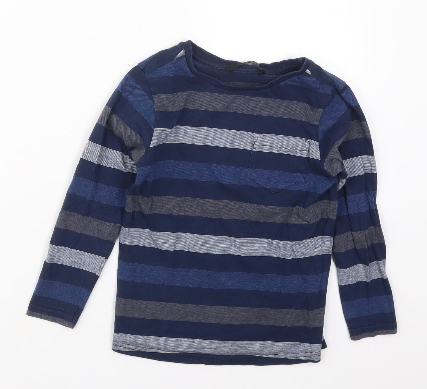 George Boys Blue Striped Cotton Basic T-Shirt Size 4-5 Years Crew Neck Pullover
