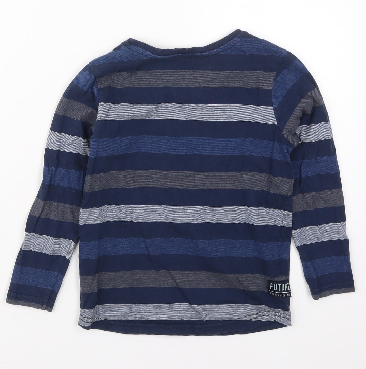 George Boys Blue Striped Cotton Basic T-Shirt Size 4-5 Years Crew Neck Pullover