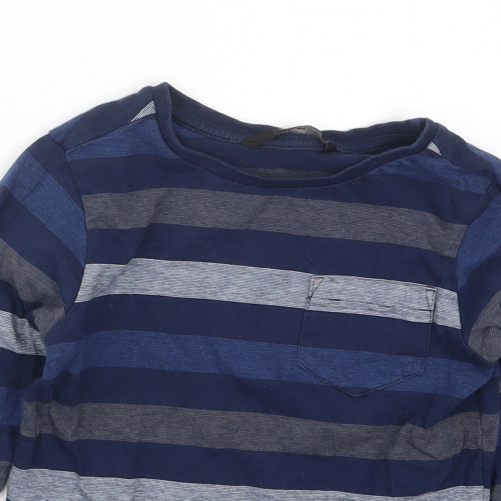 George Boys Blue Striped Cotton Basic T-Shirt Size 4-5 Years Crew Neck Pullover