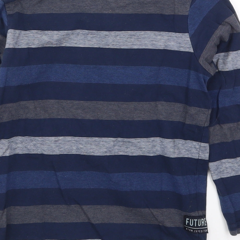 George Boys Blue Striped Cotton Basic T-Shirt Size 4-5 Years Crew Neck Pullover