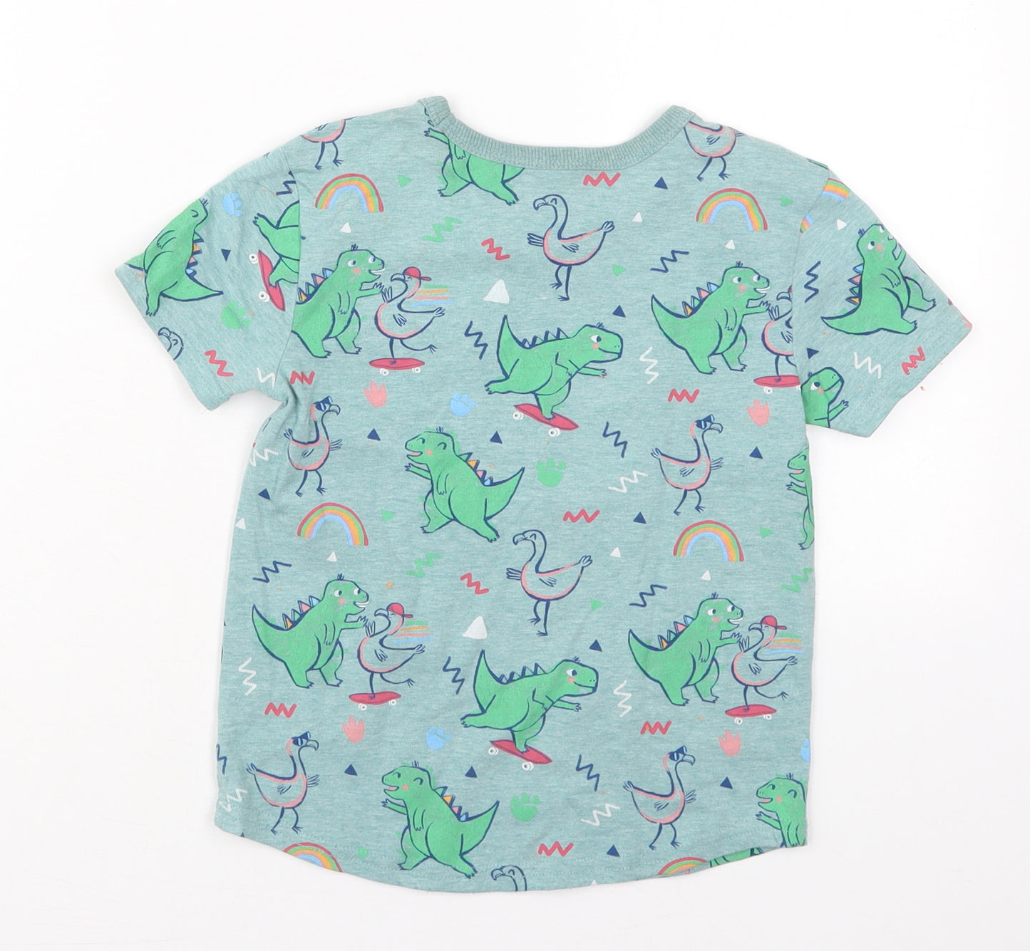 George Boys Green  Cotton Basic T-Shirt Size 4-5 Years Crew Neck Pullover - Dinosaurs