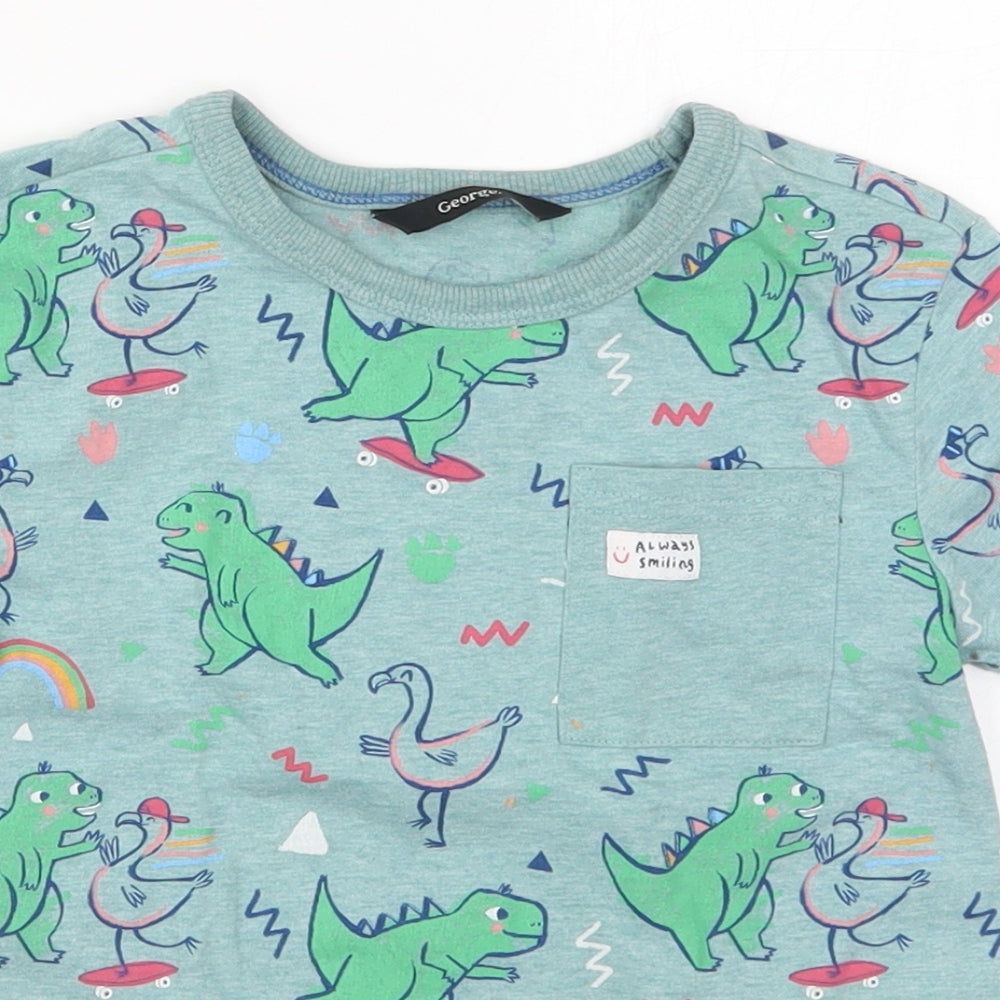George Boys Green  Cotton Basic T-Shirt Size 4-5 Years Crew Neck Pullover - Dinosaurs