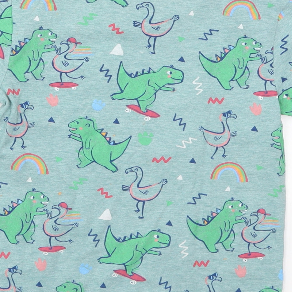 George Boys Green  Cotton Basic T-Shirt Size 4-5 Years Crew Neck Pullover - Dinosaurs